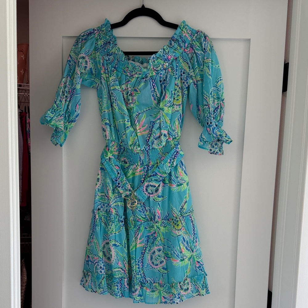 Brand New Lilly Turquoise Floral Off-Shoulder Women’s Dress